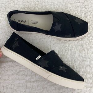 TOMS Alpargata Black Glitter Star Slip On Shoes